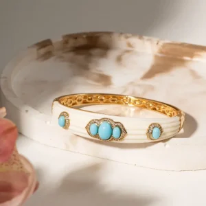 Bracelete marfim com pedras oval turquesa