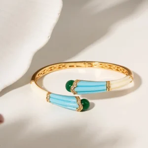 Bracelete marfim turquesa e esmeralda