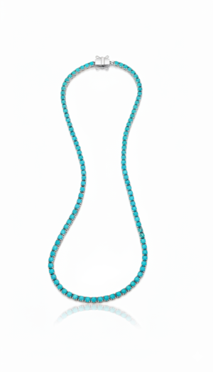 Colar Riviera Inteira Pedras de Nano Turquesa 42cm - Prata 925