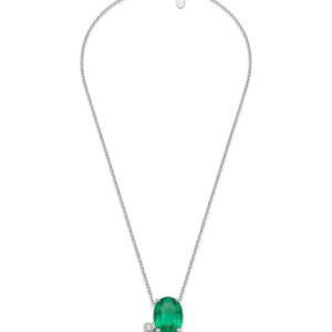 COLAR PRATA 925 OVAL ESMERALDA E ZIRCONIA