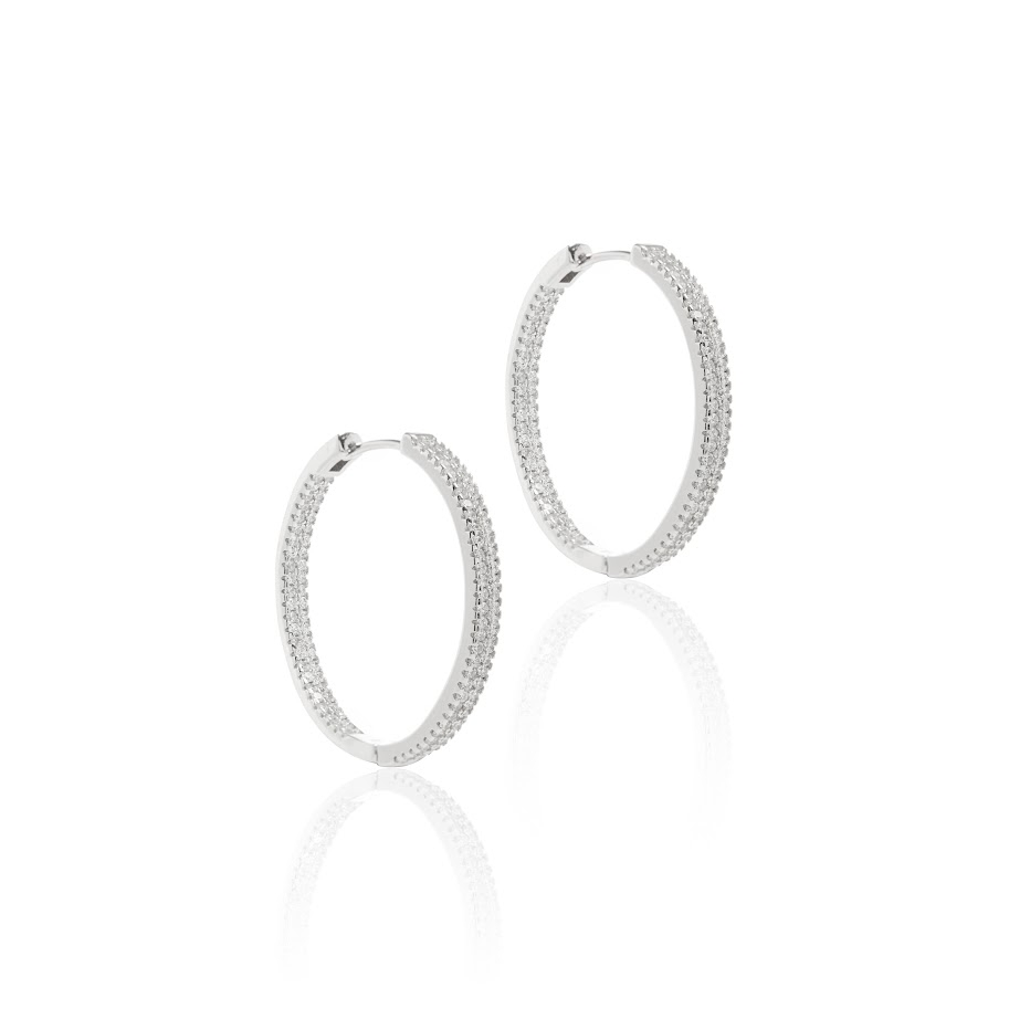 Brinco Argola Inteira Zircônia Branca Oval Prata 925